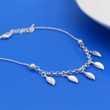 925 Sterling Silver Leaves Anklets Women Summer Beach Barefoot Sandals Bracelet