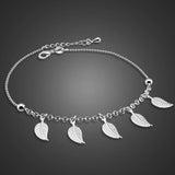 925 Sterling Silver Leaves Anklets Women Summer Beach Barefoot Sandals Bracelet
