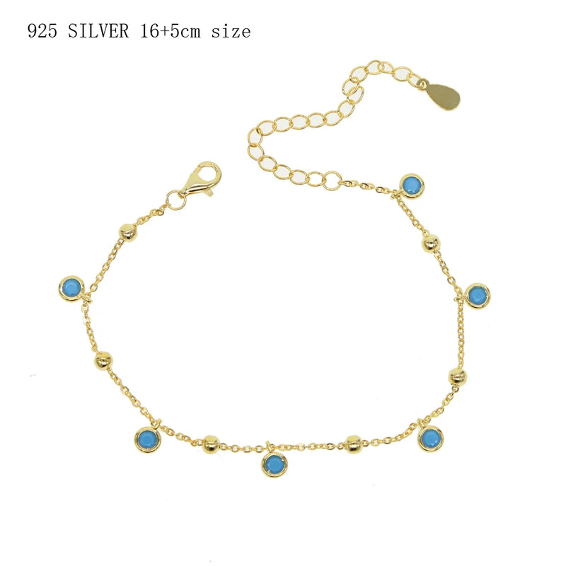 925 Sterling Silver Red Cubic Zircon Beaded Bracelet for Women