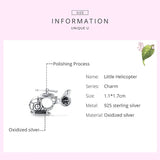 925 Silver Helicopter Charm Bracelet Beads DIY Pendant Accessory