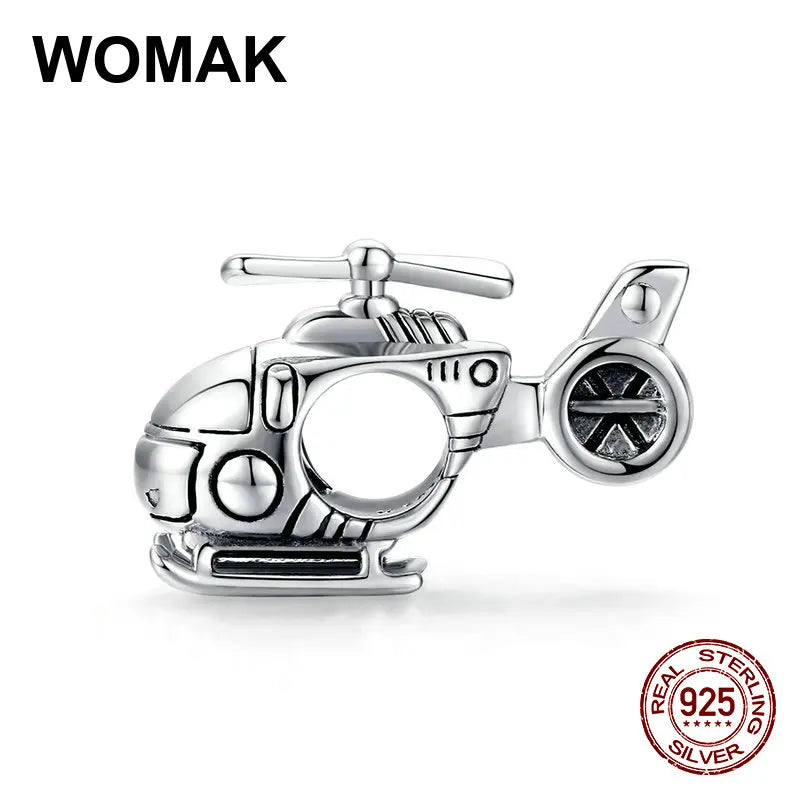 925 Silver Helicopter Charm Bracelet Beads DIY Pendant Accessory