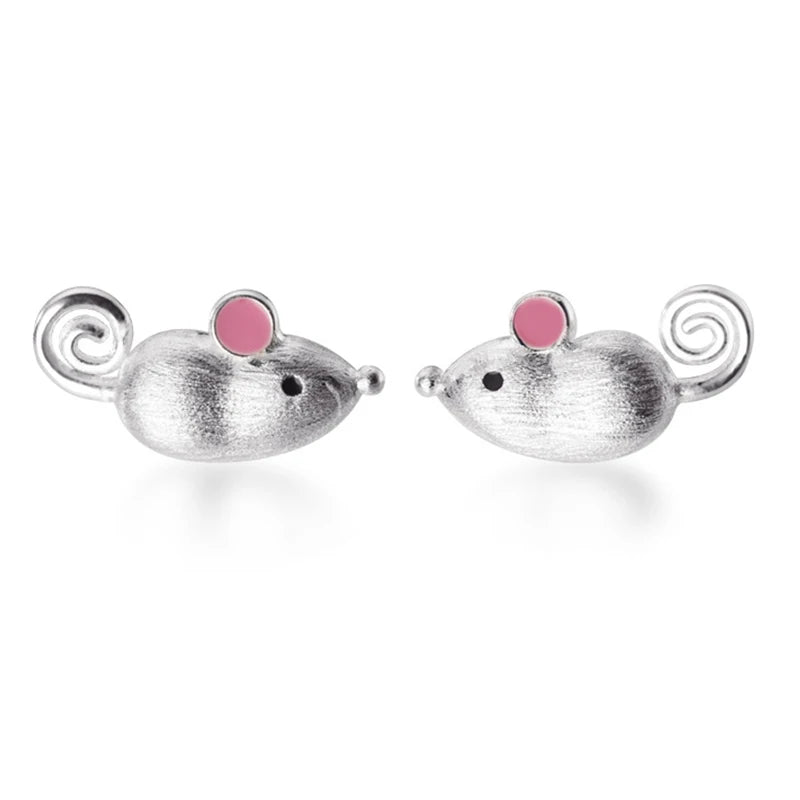 925 Sterling Silver Mouse Stud Earring for Women - Animal Jewelry Gift