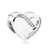 S925 Heart Beads Clear CZ Charm Bead Bracelet DIY Bangle