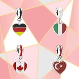 S925 Sterling Silver Heart Flag & Canadian Flag Pendant
