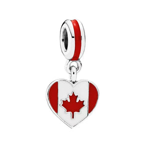 S925 Sterling Silver Heart Flag & Canadian Flag Pendant