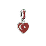 S925 Sterling Silver Heart Flag & Canadian Flag Pendant