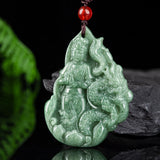 Natural Green Jadeite Dragon Guanyin Pendant