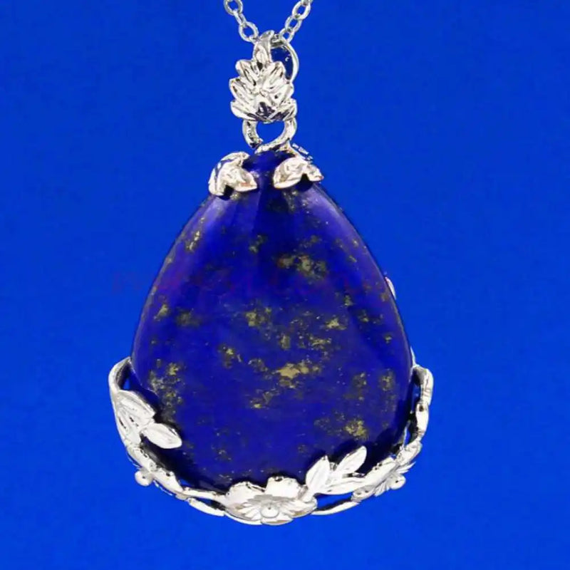 Natural Lapis Lazuli Lucky Amulet Pendant Chain Gemstone Beads Silver Pendants