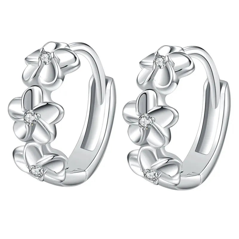 925 Sterling Silver Small Flower Round Earrings Female Charm Jewelry Gift