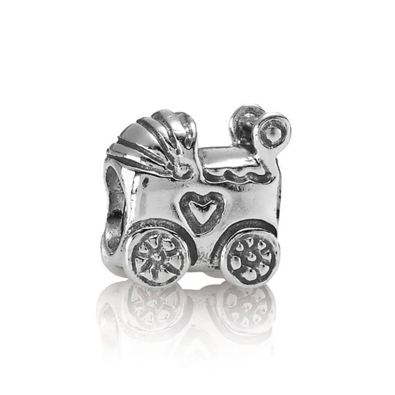 S925 Sterling Silver Alarm Clock Footprint Charms Beads