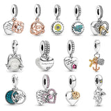 S925 Sterling Silver Love Series Double Pendant Mother Charm for Pando Bracelet