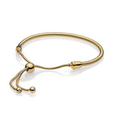 S925 Sterling Silver Bracelet Rose 18 Golden Glitter Slide MOMENTS Bangle