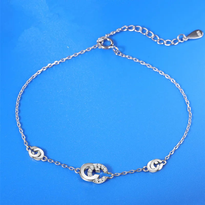 S925 Sterling Silver Bracelet Rose CC Zircon Women Jewelry Christmas Gift