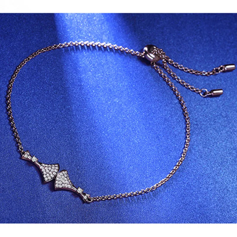 S925 Sterling Silver Rose Fan Zircon Bracelet Couple Gift