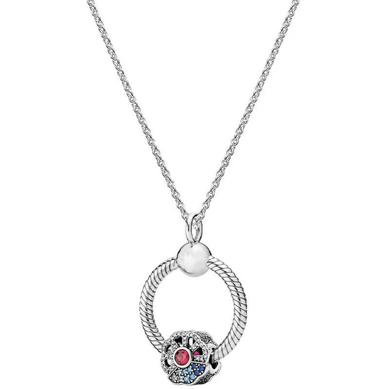 S925 Sterling Silver Necklace Heart Circle Pendant Women Jewelry