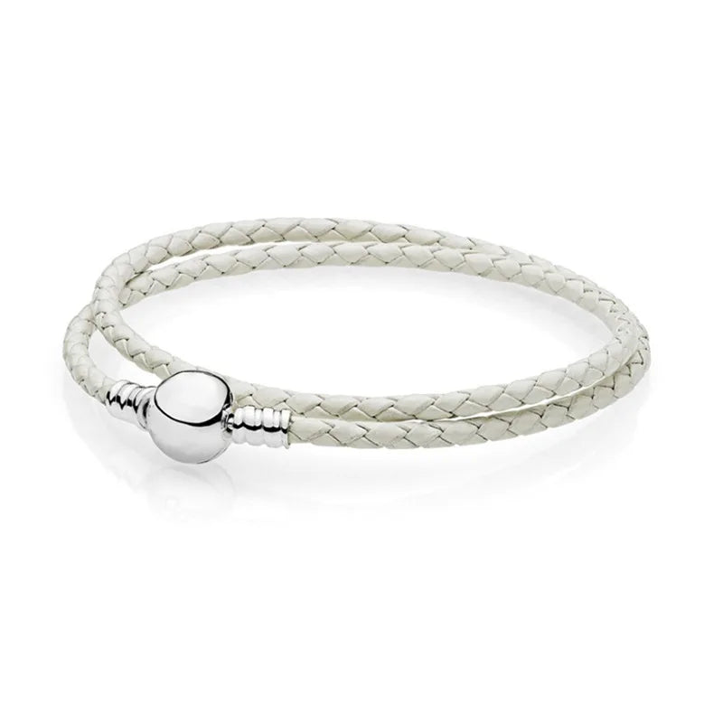 S925 Silver Leather Bracelet Bangle for Pan Bead Charm