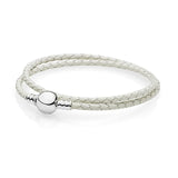 S925 Silver Leather Bracelet Bangle for Pan Bead Charm