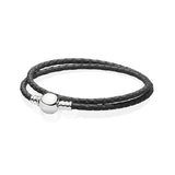 S925 Silver Leather Bracelet Bangle for Pan Bead Charm