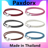 S925 Silver Leather Bracelet Bangle for Pan Bead Charm