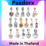 S925 Sterling Silver Honeybee Key Heart-Shaped Double Pendant Charm