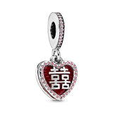 S925 Sterling Silver Honeybee Key Heart-Shaped Double Pendant Charm