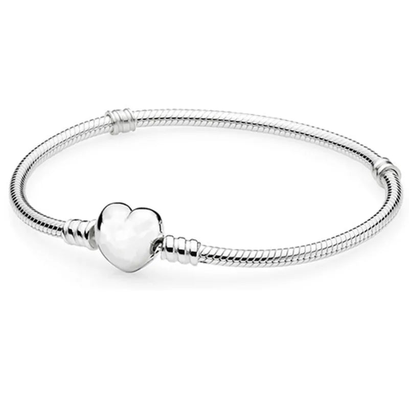 S925 Sterling Silver Rose Heart Bracelet Clear CZ Charm Bead
