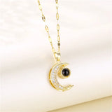 100 Languages I Love You Pendant Titanium Steel Necklace Female Crescent