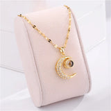 100 Languages I Love You Pendant Titanium Steel Necklace Female Crescent