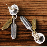 Retro Thai Silver Feather Earrings 925 Silver Men's Women's Earrings