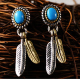 Retro Thai Silver Feather Earrings 925 Silver Men's Women's Earrings
