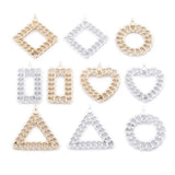 100pcs Rhinestone Paved Round Circle Earring Charms, Silver Colors Metal Alloy