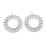 100pcs Rhinestone Paved Round Circle Earring Charms, Silver Colors Metal Alloy