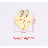 10Pairs Stainless Steel Broken Heart Charms for DIY Necklace
