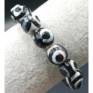 10mm Faceted Black Tibetan Agate Gemstone Round Beads Bracelet 7.5''