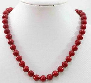 10mm Red Coral Round Gemstone Beads Necklace