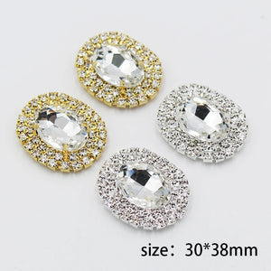 10pc 30x38mm Oval Crystal Acrylic 4-Hole Sewing Metal Buttons Wedding DIY Crafts