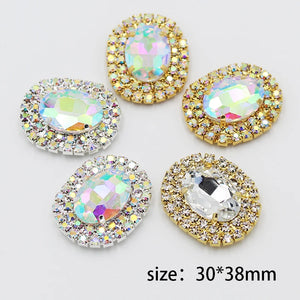 10pcs 30*38mm Oval Rhinestone Acrylic Sewing Metal Buttons DIY Wedding Craft