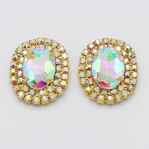 10pcs 30*38mm Oval Rhinestone Acrylic Sewing Metal Buttons DIY Wedding Craft
