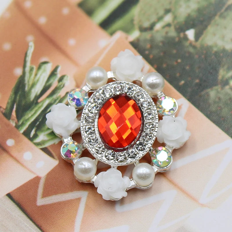 10pcs Resin Flower Pearl Rhinestone Acrylic Buckle DIY Jewelry Clothing