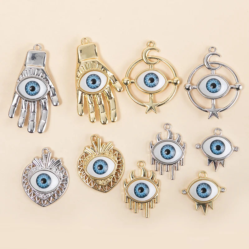 10pcs Silver Eye Charms Pendants for DIY Jewelry Making