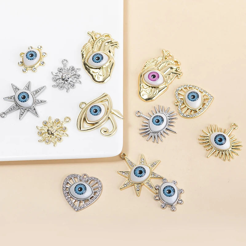 10pcs Silver Eye Charms Pendants for DIY Jewelry Making