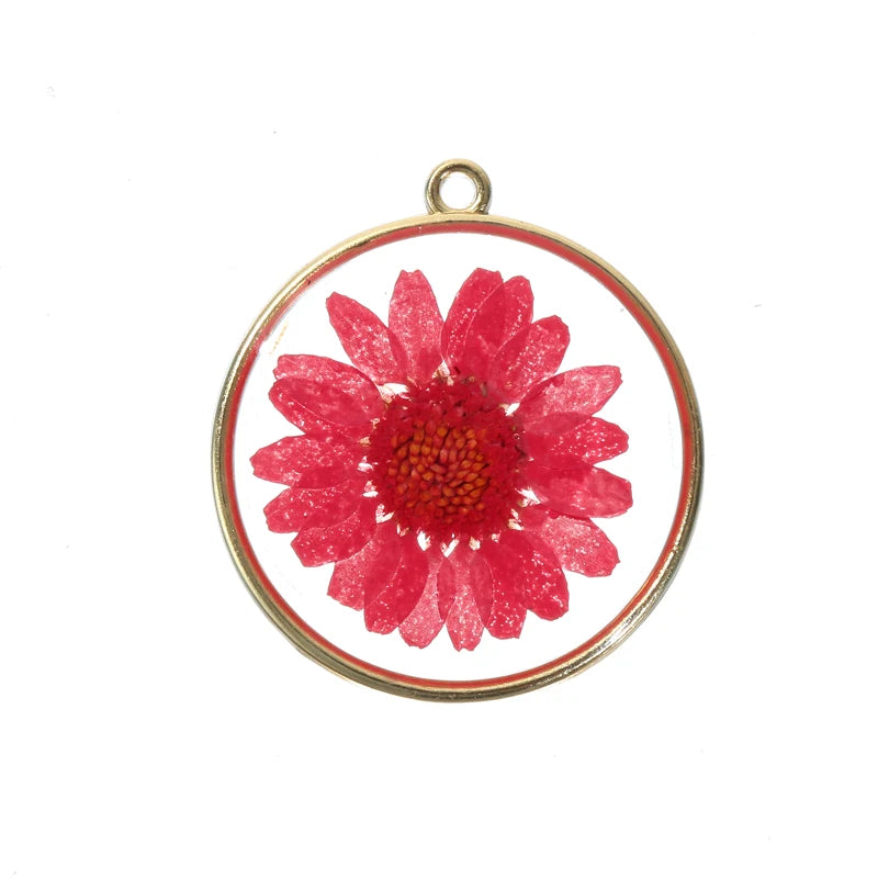 10pcs Resin Round Dried Flower Charms for DIY Jewelry Making