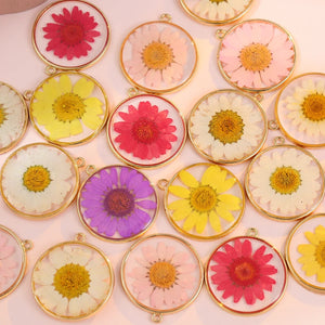 10pcs Resin Round Dried Flower Charms for DIY Jewelry Making
