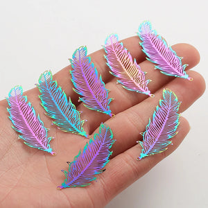 10pcs Rainbow Stainless Steel Feather Moon Cat Charms DIY Necklace Earring