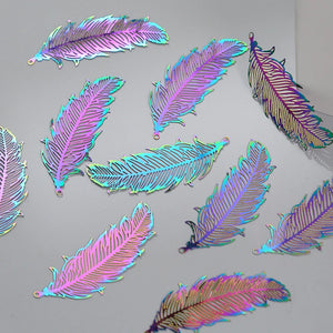 10pcs Rainbow Stainless Steel Feather Moon Cat Charms DIY Necklace Earring