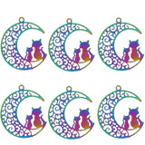 10pcs Rainbow Stainless Steel Feather Moon Cat Charms DIY Necklace Earring