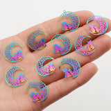 10pcs Rainbow Stainless Steel Feather Moon Cat Charms DIY Necklace Earring