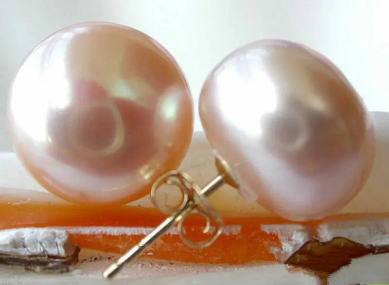 Pink Freshwater Pearl 14k Plated Earrings 11-12mm