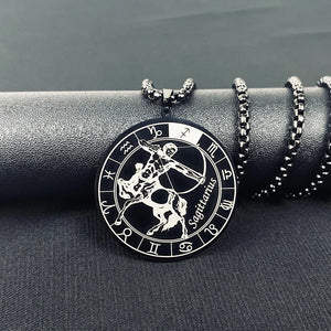12 Constellations Sagittarius Stainless Steel Round Chain Necklace