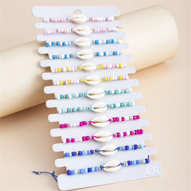 Adjustable Braided Bracelets Set Colorful Beads Chain Charm Jewelry